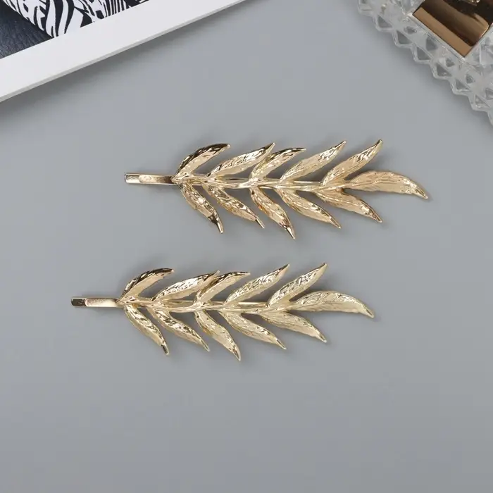 Невидимки для волос &laquo;Одри&raquo;, набор 2 шт., веточка, 7.5 см, золото