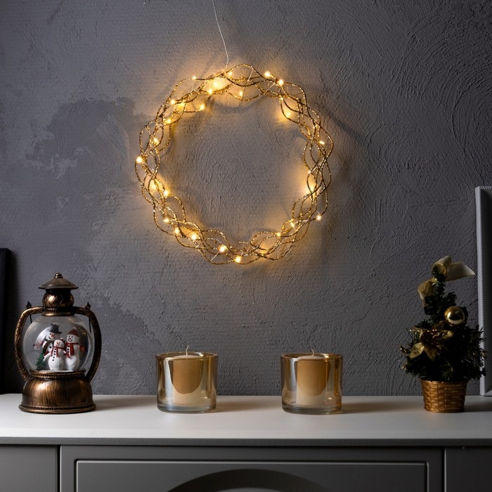 Светодиодная фигура «Плетёный венок» 30 см, металл, батарейки ААх3 (не в комплекте), свечение тёплое белое Светодиодная фигура «Плетёный венок» 30 см, металл, батарейки ААх3 (не в комплекте), свечение тёплое белое