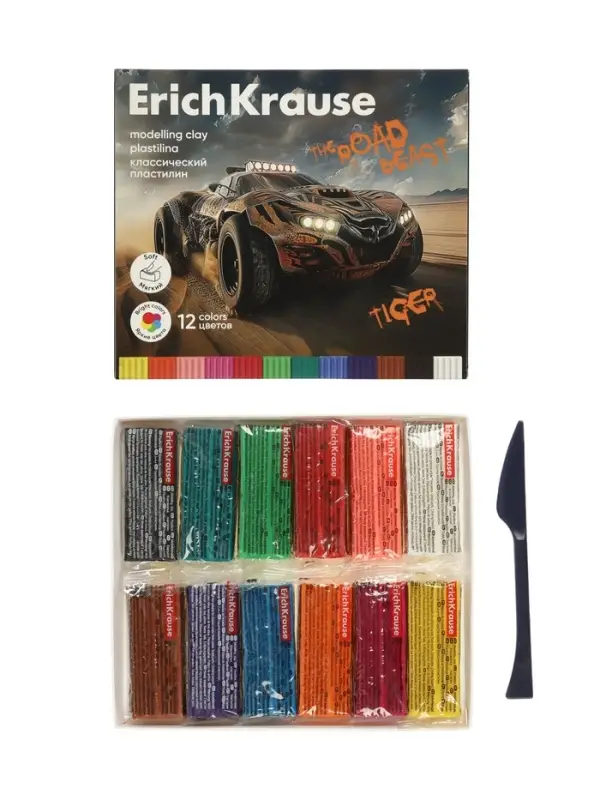 Пластилин 12цв 180г ErichKrause Road Beast, со стеком
