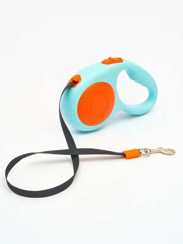Рулетка - поводок для собак, лента 3 метра, оранж/голубая Рулетка - поводок для собак, лента 3 метра, оранж/голубая