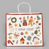 Пакет подарочный &laquo;Новогодние мечты&raquo;, белый крафт, 32&times;28&times;15 см