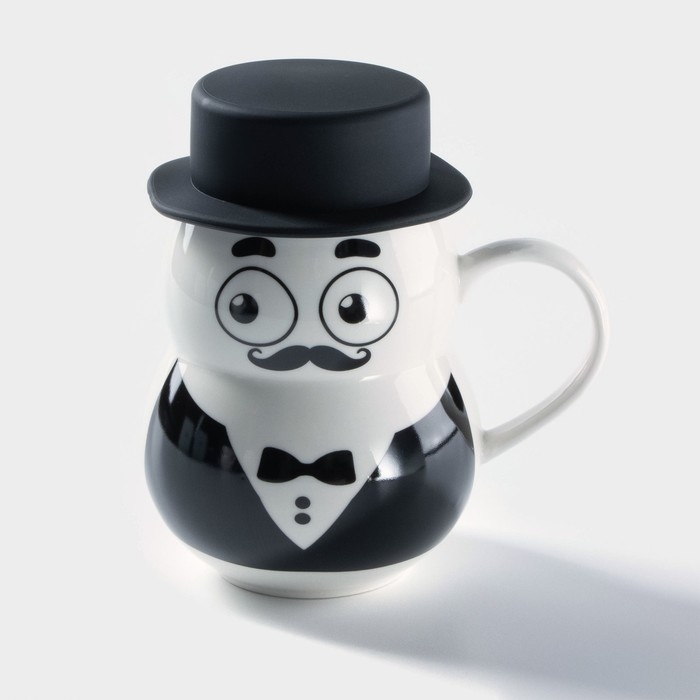 Кружка керамическая с силиконовой крышкой «Джентльмен», 380 мл, рисунок МИКС Кружка керамическая с силиконовой крышкой «Джентльмен», 380 мл, рисунок МИКС