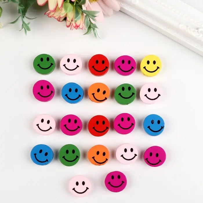 Набор бусин для творчества дерево  Набор бусин для творчества дерево "Смайлики цветные" набор 15 гр 0,6х1,7х1,7 см