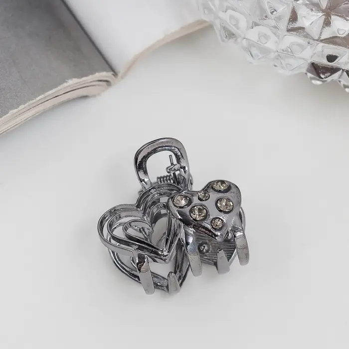 Крабик для волос &laquo;Оливия&raquo;, сердца, 2.5 см, чёрный