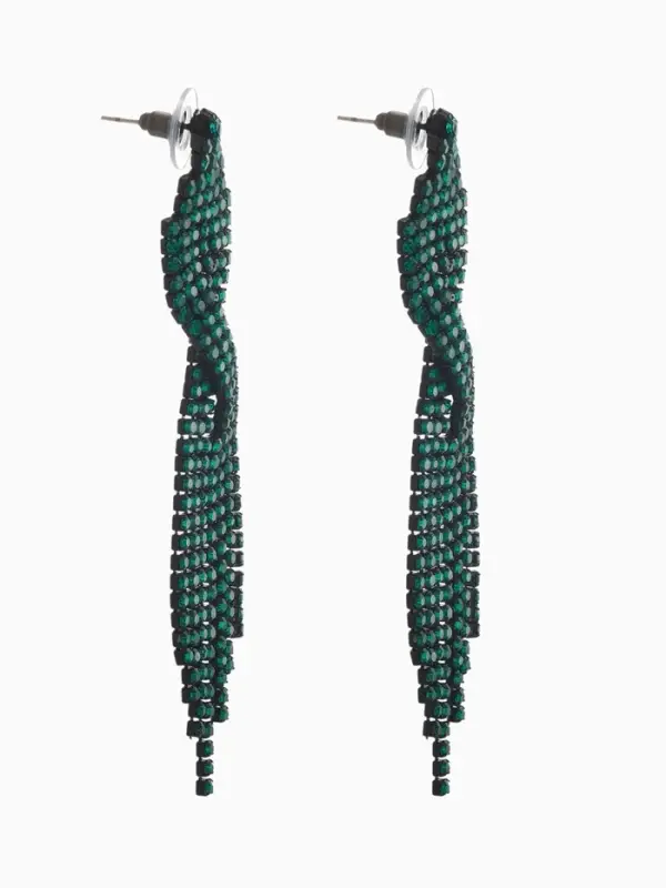 Серьги висячие со стразами &laquo;Маскарад&raquo;, икс, зелёные, 9 см