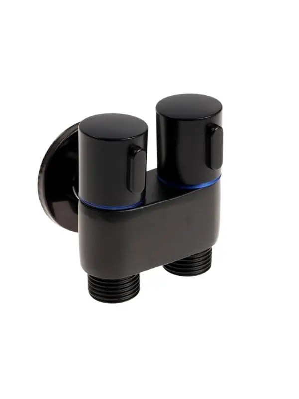 Кран двойной ZEIN engr, 1/2" &times; 1/2", два вентиля, кран-букса керамика, нерж. сталь, черный