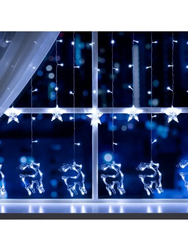 Гирлянда &laquo;Бахрома&raquo; 2.4&times;0.9 м с насадками &laquo;Олень&raquo;, IP20, прозрачная нить, 138 LED, свечение белое, 8 режимов, 220 В