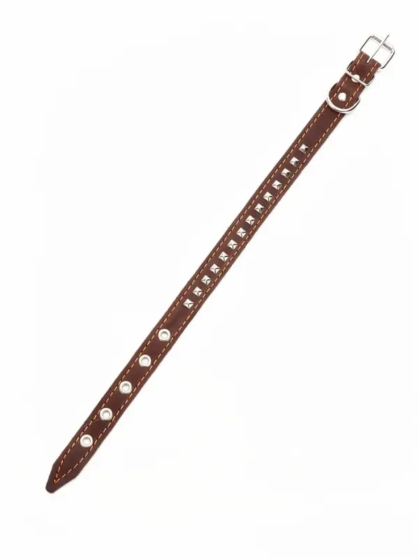 Ошейник украшенный, 45×2 см, ОШ 25-35 см, на синтепоне, кожа, коричневый Ошейник украшенный, 45×2 см, ОШ 25-35 см, на синтепоне, кожа, коричневый