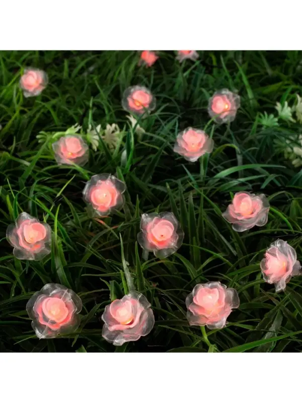 Гирлянда &laquo;Нить&raquo;, 4.5 м, уличная, с насадками &laquo;Роза&raquo;, IP44, 30 LED, 2 режима, солнечная батарея, тёмная нить, свечение красное