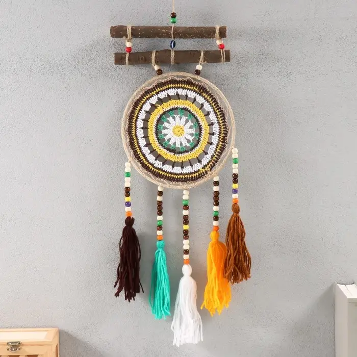 Ловец снов амулет &laquo;Вязаные круги&raquo;, тёплые цвета, 20&times;55 см