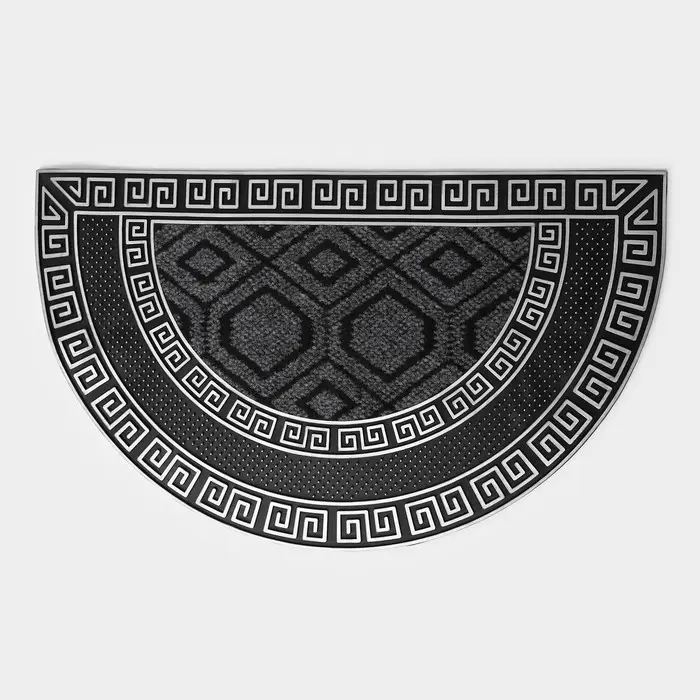 Коврик придверный полукруглый Доляна &laquo;Меандр&raquo;, 44&times;74 см, серебряный