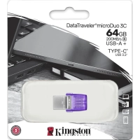Флеш-память Kingston microDuo 3C, 64Gb, USB 3.1 G1, Type-C, DTDUO3CG3/64GB