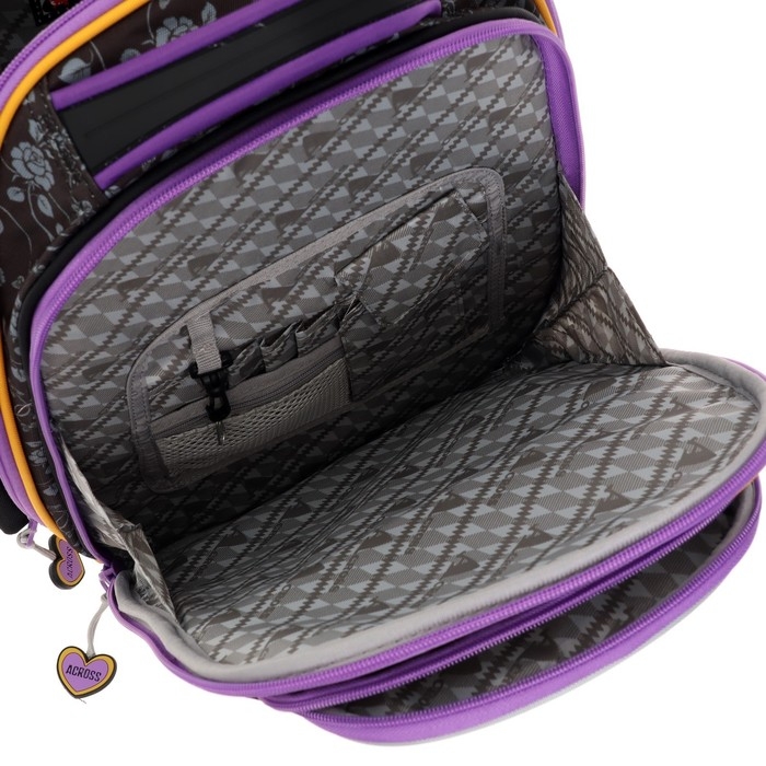 Рюкзак каркасный 35 х 28 х 15 см, Across, наполнение: мешок, пенал, брелок, фиолетовый Рюкзак каркасный 35 х 28 х 15 см, Across, наполнение: мешок, пенал, брелок, фиолетовый