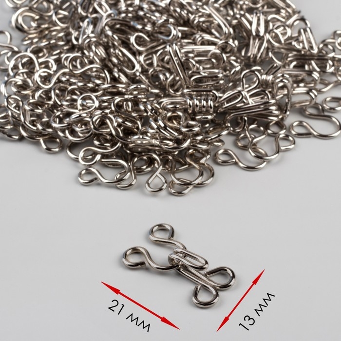 Крючок пришивной №4, 21 × 13 мм, 100 шт, цвет серебряный Крючок пришивной №4, 21 × 13 мм, 100 шт, цвет серебряный