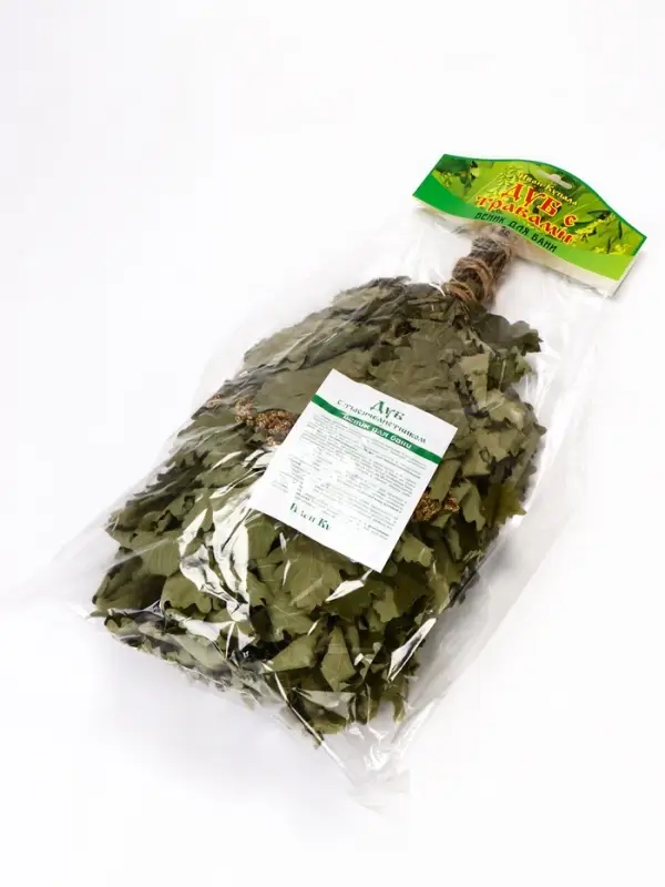 Веник для бани дубовый, с тысячелистником