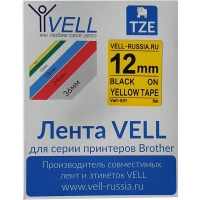 Картридж Vell VL-631 (Brother TZE-631, 12 мм, чер на желтом) для PT Vell631