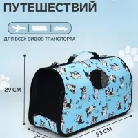 Сумка-переноска каркасная &laquo;Играющие котики&raquo;, размер L, 53&times;21&times;29 см, голубая
