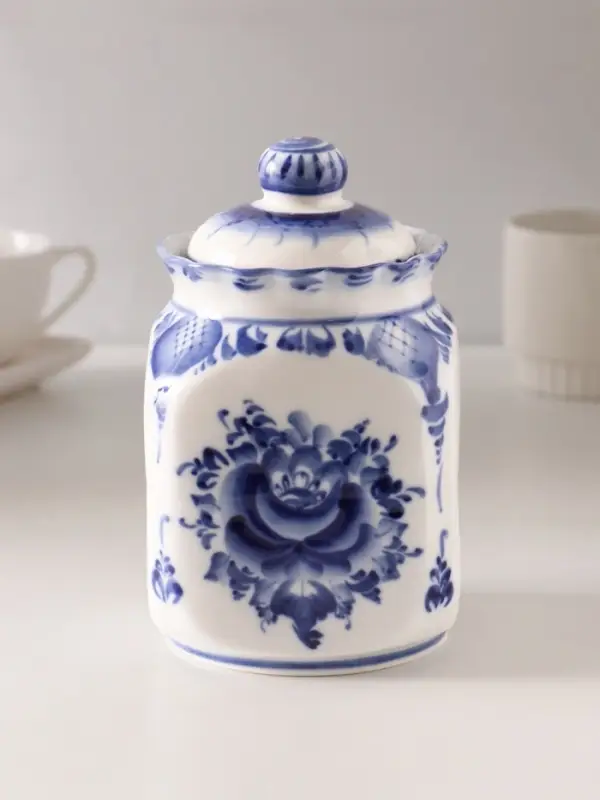 Банка для хранения сыпучих продуктов &laquo;Каскад&raquo;, 16.5 см, 0.95 л, автор Шибаев С., фарфор гжель