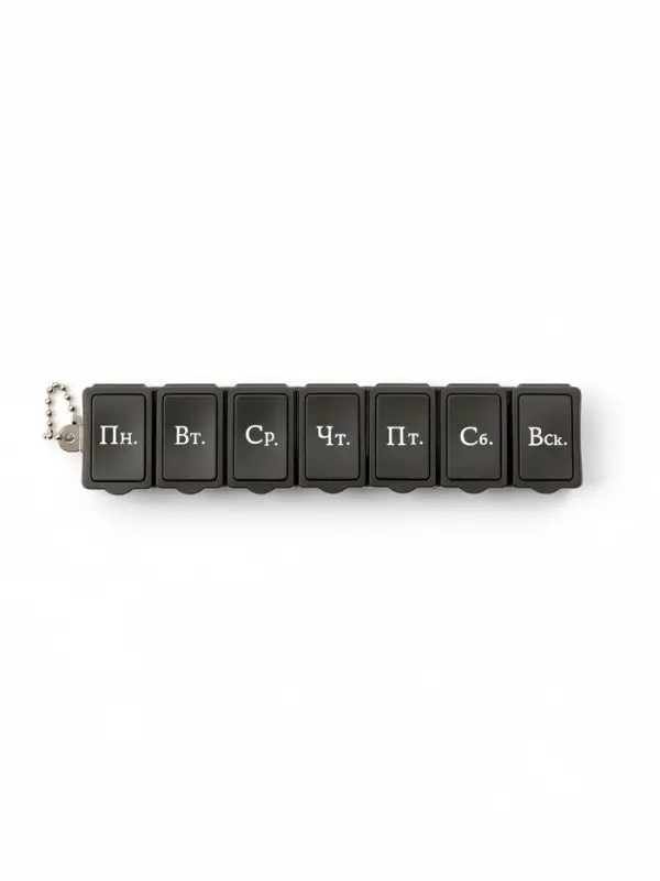 Таблетница &laquo;На неделю&raquo;, с цепочкой, 7 секций, 15&times;3.3&times;2 см, чёрная