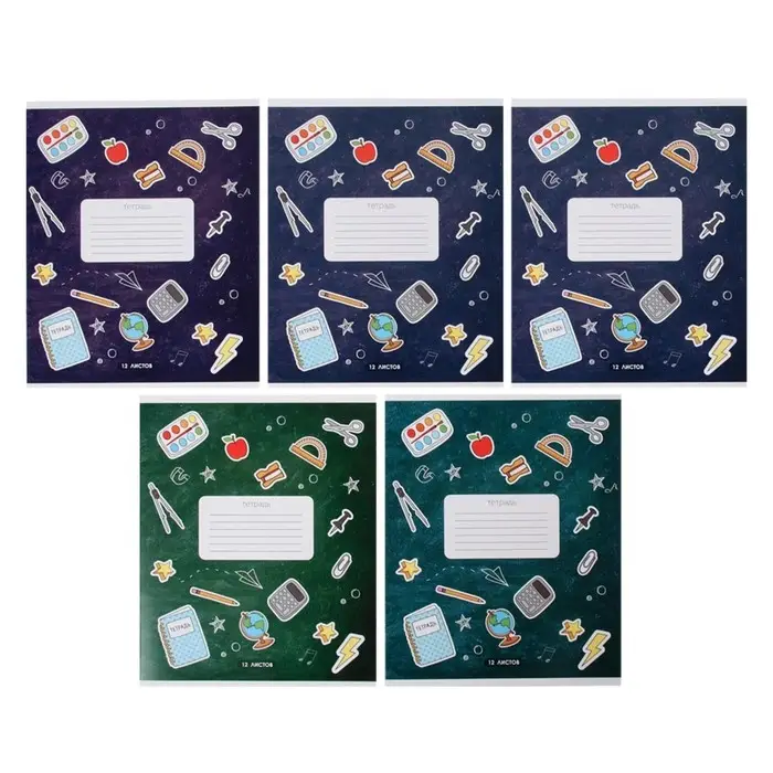 Тетрадь 12 листов в линейку Calligrata &laquo;Школа&raquo;, обложка мелованный картон, МИКС