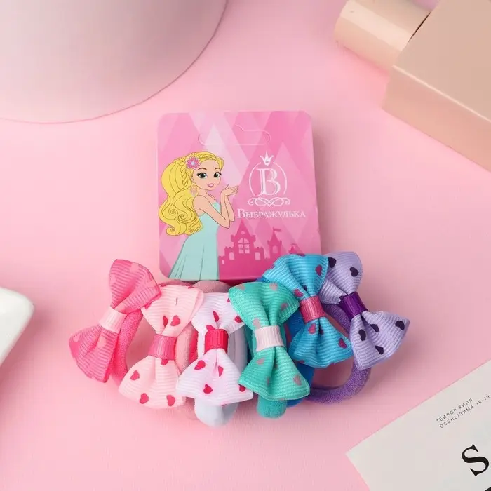 Резинка для волос "Бантик" (набор 6 шт) мини сердечки