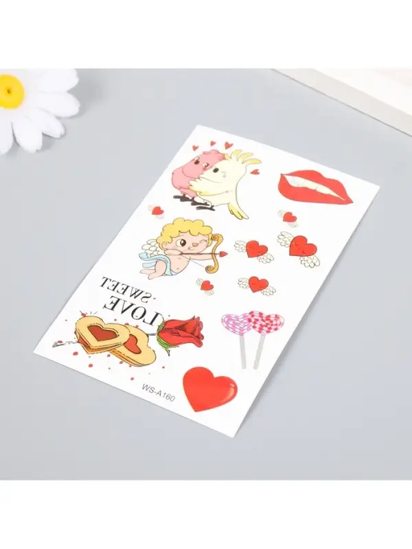 Переводные тату цветные «Романтика для двоих», временные татуировки, 12×7.5 см