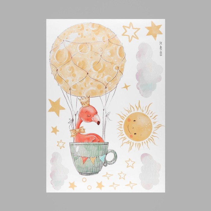 Наклейка пластик интерьерная цветная Наклейка пластик интерьерная цветная "Фламинго в облаках" 40х60 см