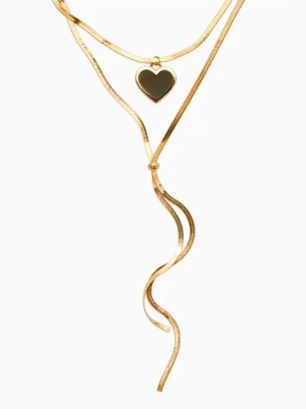 Кулон на затяжке многослойный &laquo;Медальон сердце&raquo;, 2 яруса L=40, 70 см, медь, цвет золото
