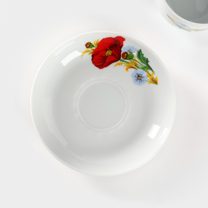 Чайная пара фарфоровая «Маки красные», 250 мл, блюдце d=15 см Чайная пара фарфоровая «Маки красные», 250 мл, блюдце d=15 см
