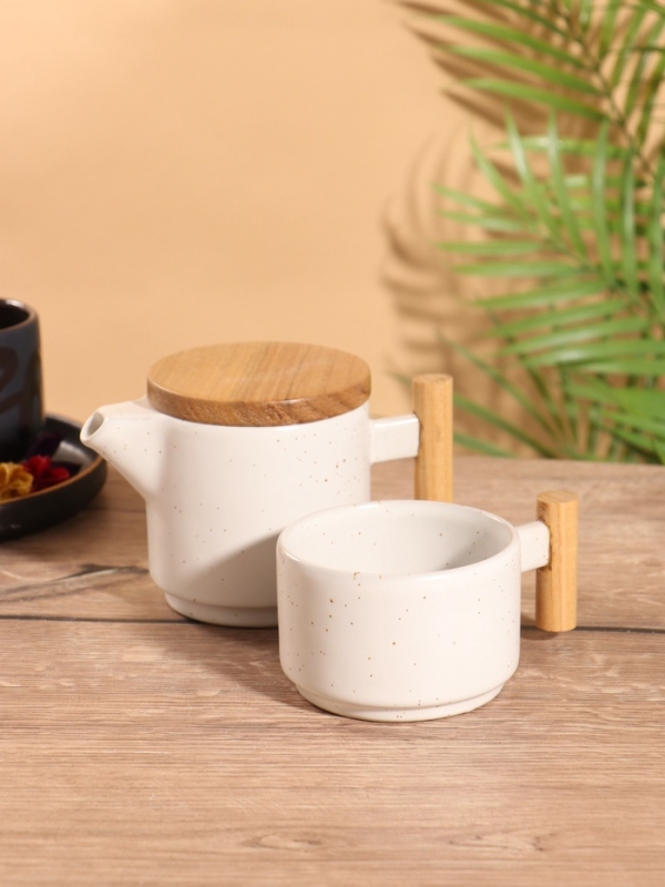 Набор для чаепития «Атика» керамический, белый, чайничек + кружка