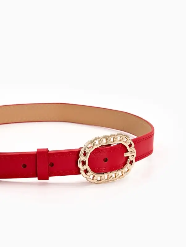 Ремень женский, 110&times;2.5 см, пряжка металл, золотистая, красный