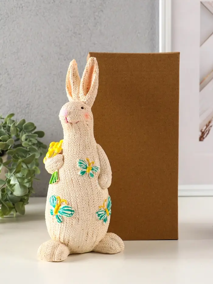 Сувенир полистоун "Зайка вязанный с букетом цветов" 8х10,5х23 см Сувенир полистоун "Зайка вязанный с букетом цветов" 8х10,5х23 см