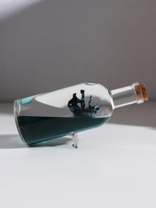 Корабль в жидкости, антистресс "Черная жемчужина" в бутылке, 17 см