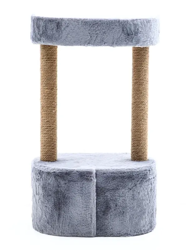 Домик для кошек с когтеточкой, овальной полкой, джут, 51×31×87 см, серый