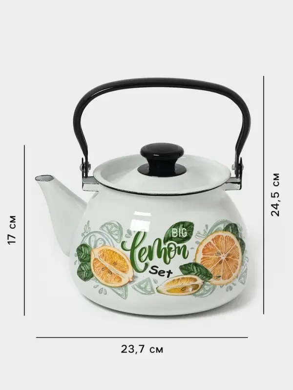 Чайник эмалированный &laquo;Лимонный сет&raquo;, 3 л, металлическая ручка, белый
