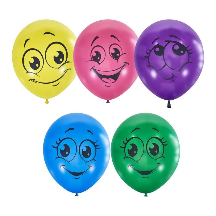 Набор шаров 12" &laquo;Улыбки&raquo;, пастель, 1-сторонний, набор 5 шт.