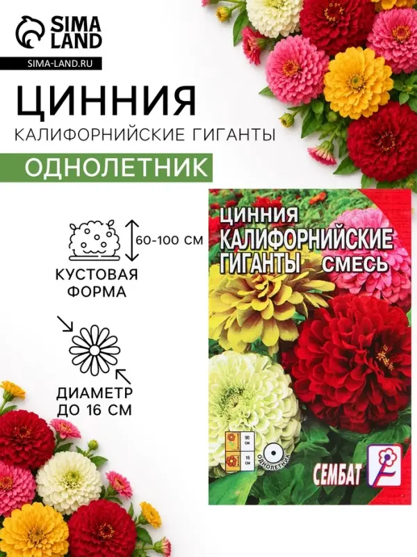 Семена цветов Цинния "Калифорнийские гиганты" смесь, О, 0,3 г