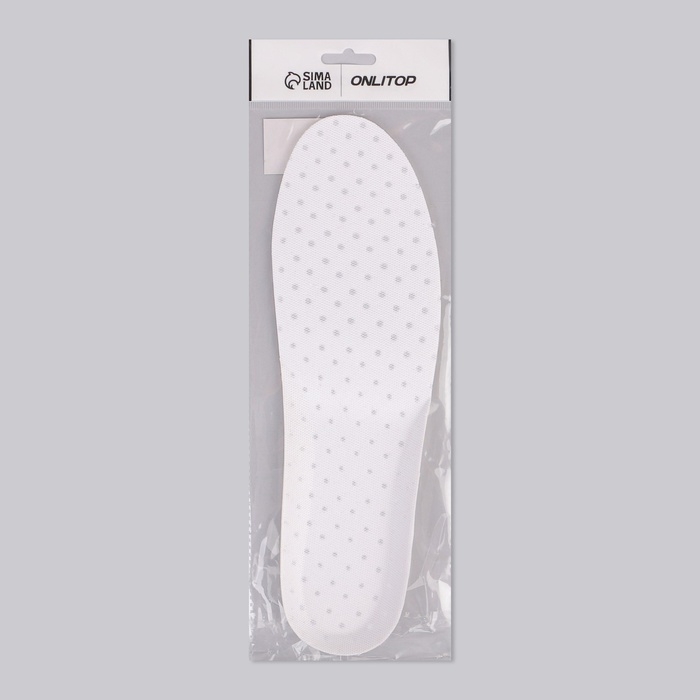 Стельки для обуви, универсальные, дышащие, р-р RU до 44 (р-р Пр-ля до 46), 28 см, пара, белые Стельки для обуви, универсальные, дышащие, р-р RU до 44 (р-р Пр-ля до 46), 28 см, пара, белые