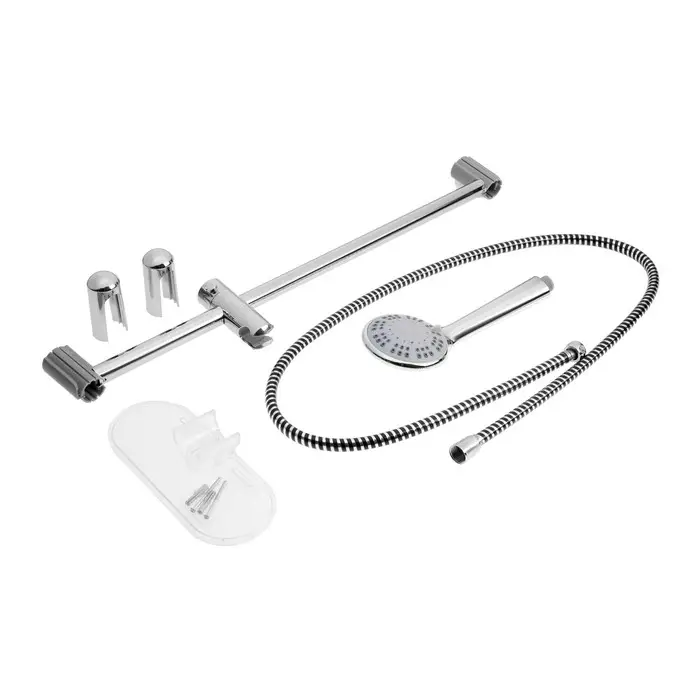 Душевая лейка со шлангом, стойкой, мыльницей и держателем, крепеж в комплекте.