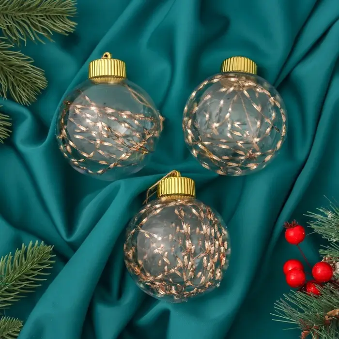 Ёлочные игрушки &laquo;Джотто&raquo;, шары новогодние, d=8 см, набор 3 шт., золото прозрачный