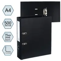 Папка-регистратор А4, 75 мм, Lamark, ПВХ, двухстороннее покрытие, металлическая окантовка, карман на корешок, собранная, черный/черный Папка-регистратор А4, 75 мм, Lamark, ПВХ, двухстороннее покрытие, металлическая окантовка, карман на корешок, собранная, черный/черный