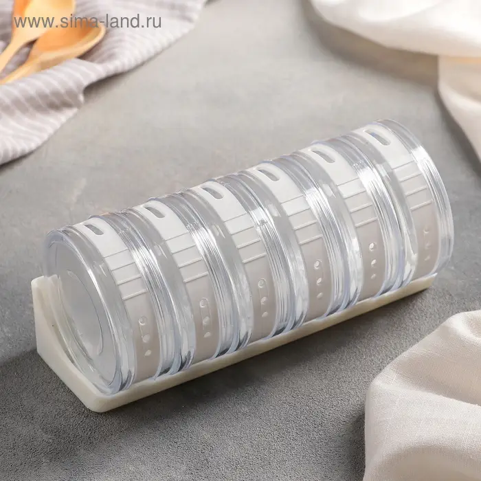 Баночки для специй &laquo;Цилиндр&raquo;, набор 6 шт. на подставке, 19&times;8&times;9 см, пластик