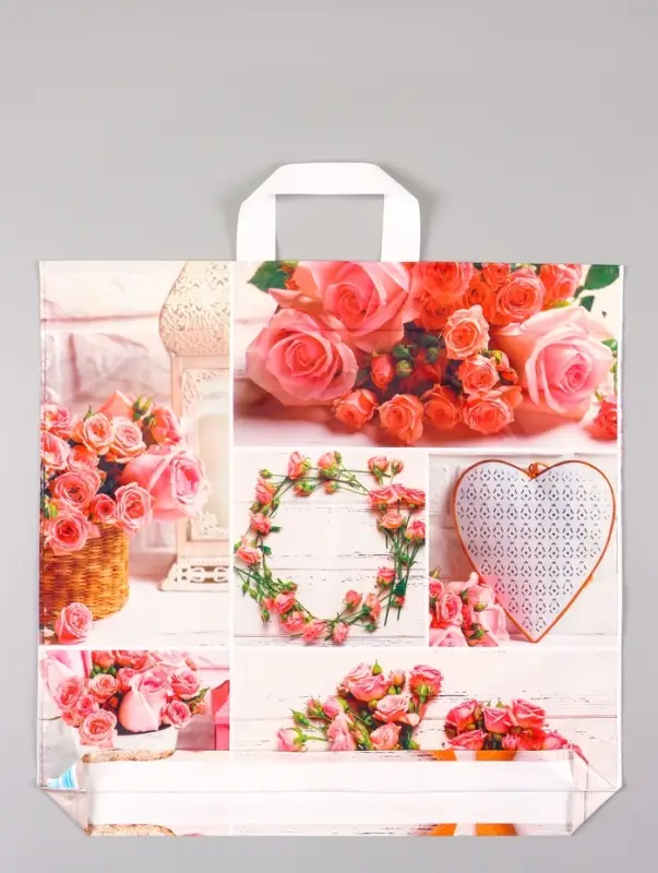 Пакет &laquo;Романтичная роза&raquo;, полиэтиленовый с петлевой ручкой, 45&times;45 + 3 см, 60 мкм