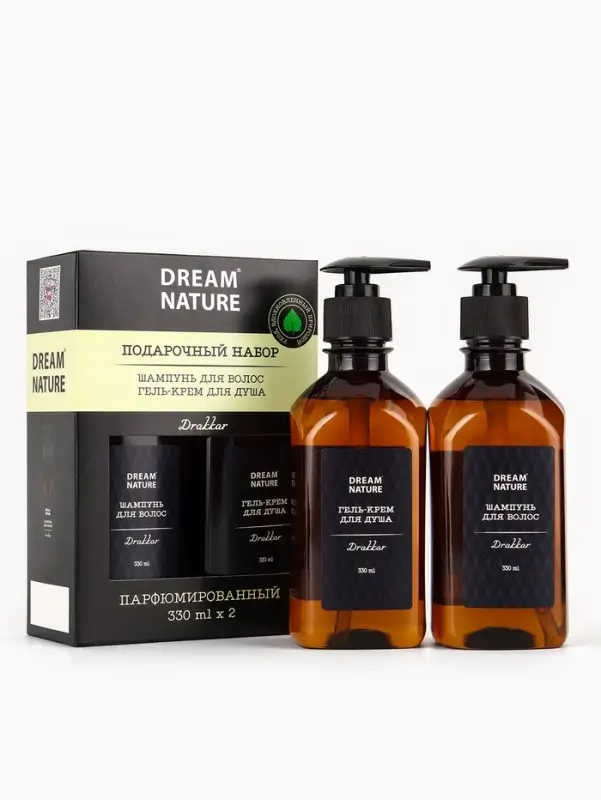 Подарочный набор женский DREAM NATURE Drakkar: шампунь и гель-крем для душа по 330 мл Подарочный набор женский DREAM NATURE Drakkar: шампунь и гель-крем для душа по 330 мл