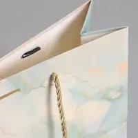 Пакет подарочный "Мрамор" , голубой , с бантиком , 28 х 20 х 10 см