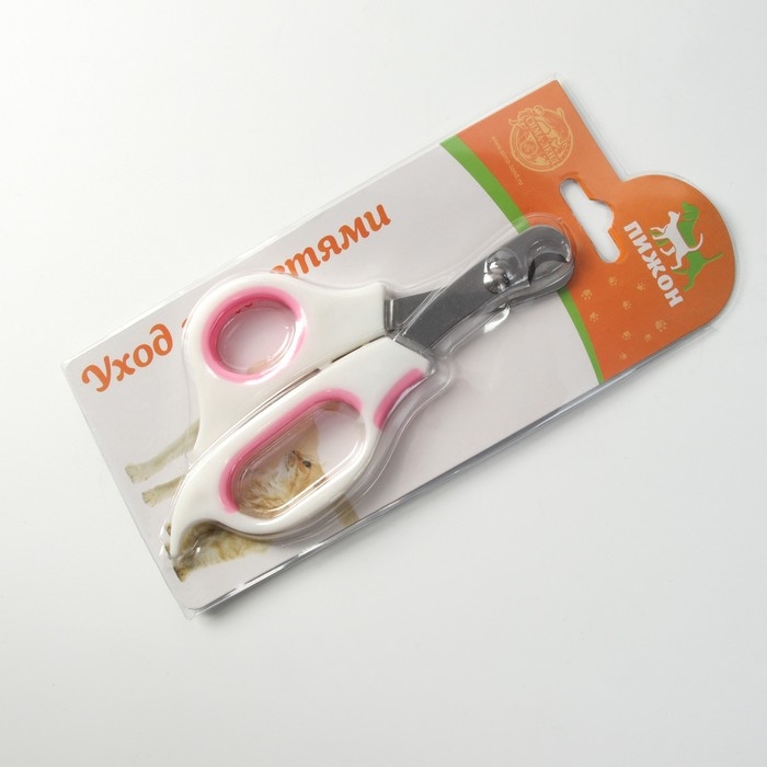 Ножницы-когтерезы средние с упором для пальца, белые с розовым Ножницы-когтерезы средние с упором для пальца, белые с розовым