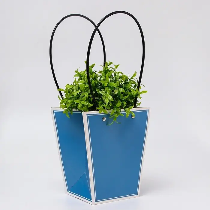 Сумка для цветов синяя влагостойкая, 17&times;17 - 11.5&times;11.5 - 20 см 4