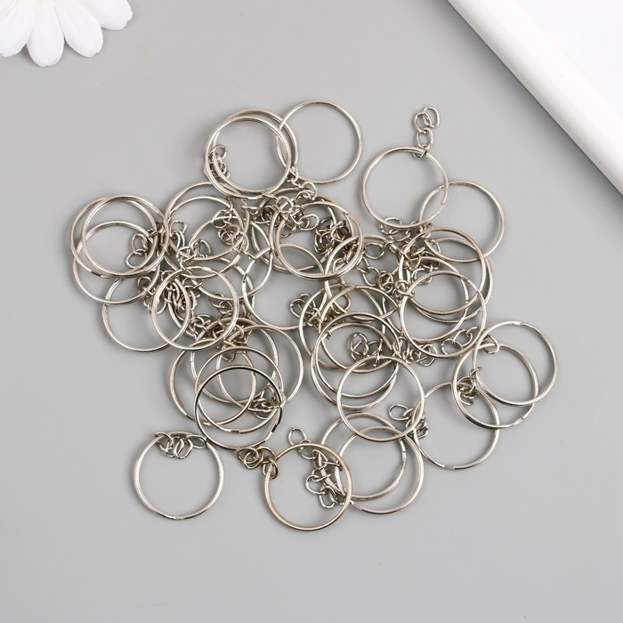 Основа для брелока кольцо металл с цепочкой серебро 2,5х2,5 см набор 40 шт Основа для брелока кольцо металл с цепочкой серебро 2,5х2,5 см набор 40 шт