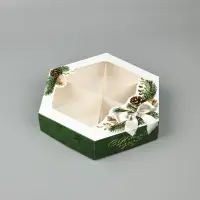 Коробка складная «С Новым годом!», еловые веточки, 23 × 23× 4 см