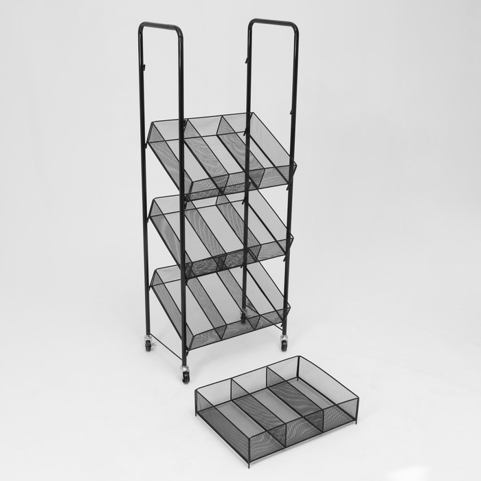 Стеллаж-накопитель разборный 4 этажа, 12 корзин, на колесах, 55×29×156 см, цвет чёрный Стеллаж-накопитель разборный 4 этажа, 12 корзин, на колесах, 55×29×156 см, цвет чёрный